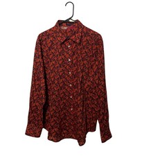Robert Graham Shirt Mens XL Orange Red Floral Pattern AOP Flip Cuff Long Sleeve