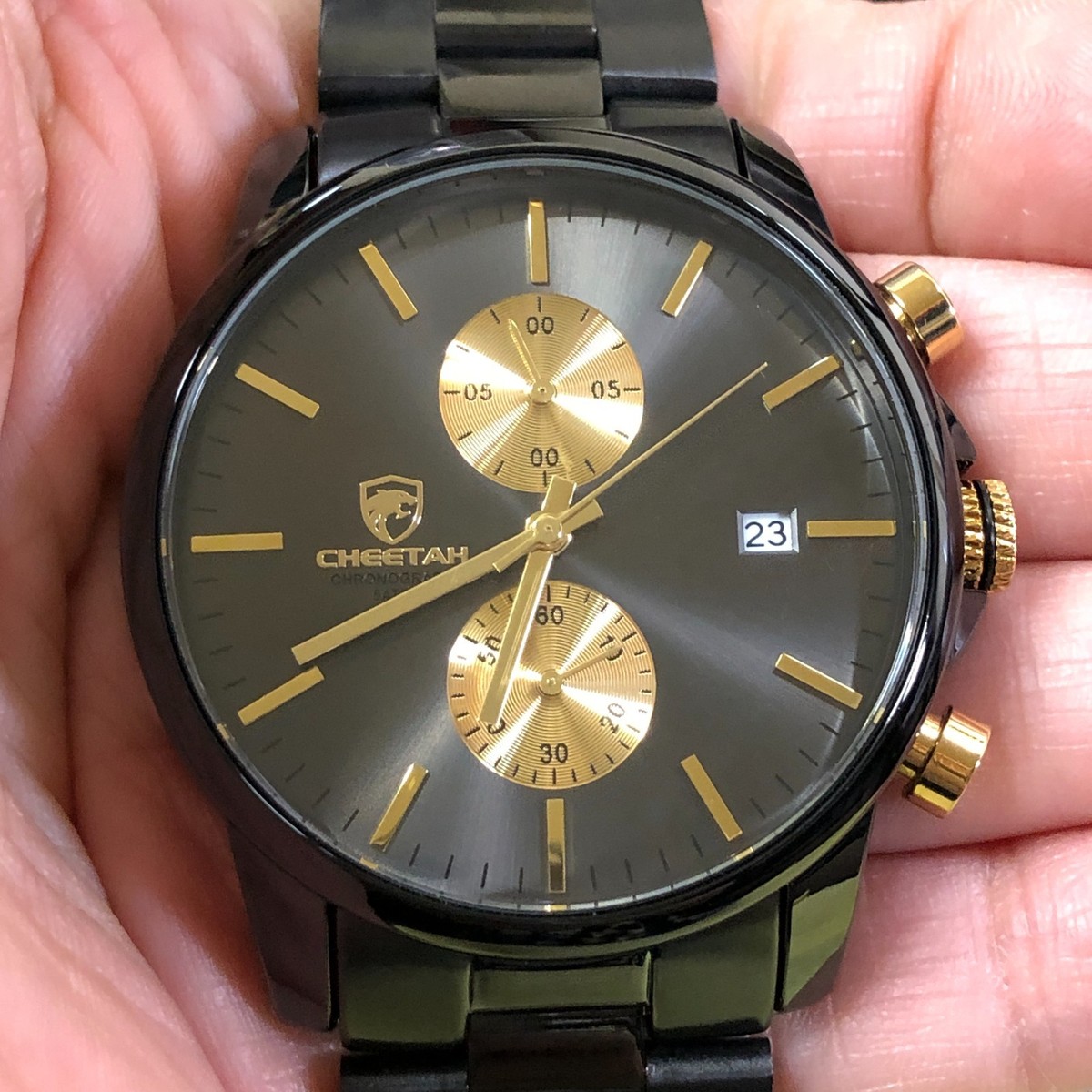 Cheetah Men CH-1604 Dress Chronograph Black Tone Quartz Analog
