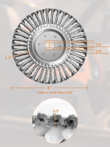 8in Bench Wire Wheel Brush | Knotted Steel Wire 0.023" with 5/8" 7/8" Arbors ... - Picture 4 of 6