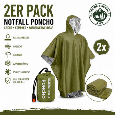 Vorteilspack 2x Regenponcho   Wasserdicht, Winddicht & Reißfest - Reisen