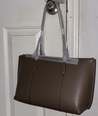 Tory Burch Small Perry Zip Tote Bag W/ Envelope Pouch & Dust Bag Wild Mushroom