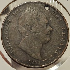 1831 Great Britain 1 Large Penny KM#707 King William IV Copper 806K Minted Holed