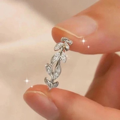 1Ct Round Cut Lab-Created Diamond Leaf Wedding Band Ring 14K White Gold Plated