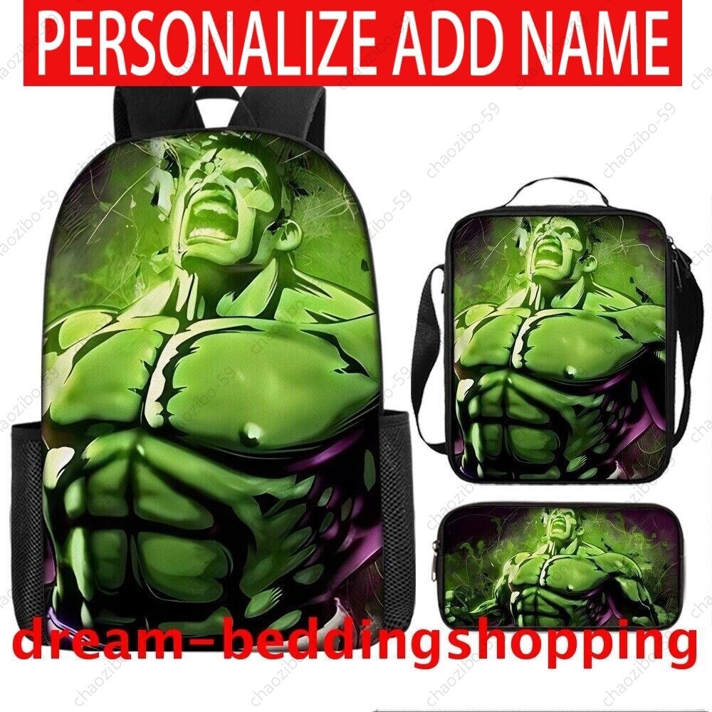 Boys Marvel The Hulk 3D School Backpack Insulated Lunch Bag Rucksack Pencil Case image 10