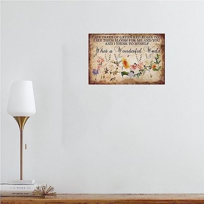 Targa In Metallo Vintage 20x30 Cm 'What A Wonderful World' - Decorazione Da Parete Con Frasi Ispiratrici Per Casa, Bar, Garage, Man Cave
