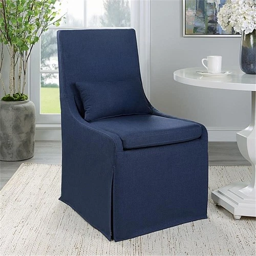 Uttermost Coley Farmhouse Style Wood and Fabric Armless Chair in Blue - Picture 9 of 10