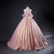 Rose Gold Simple Evening Dress For Banquet Off The Shoulder Lace Sequined Shiny