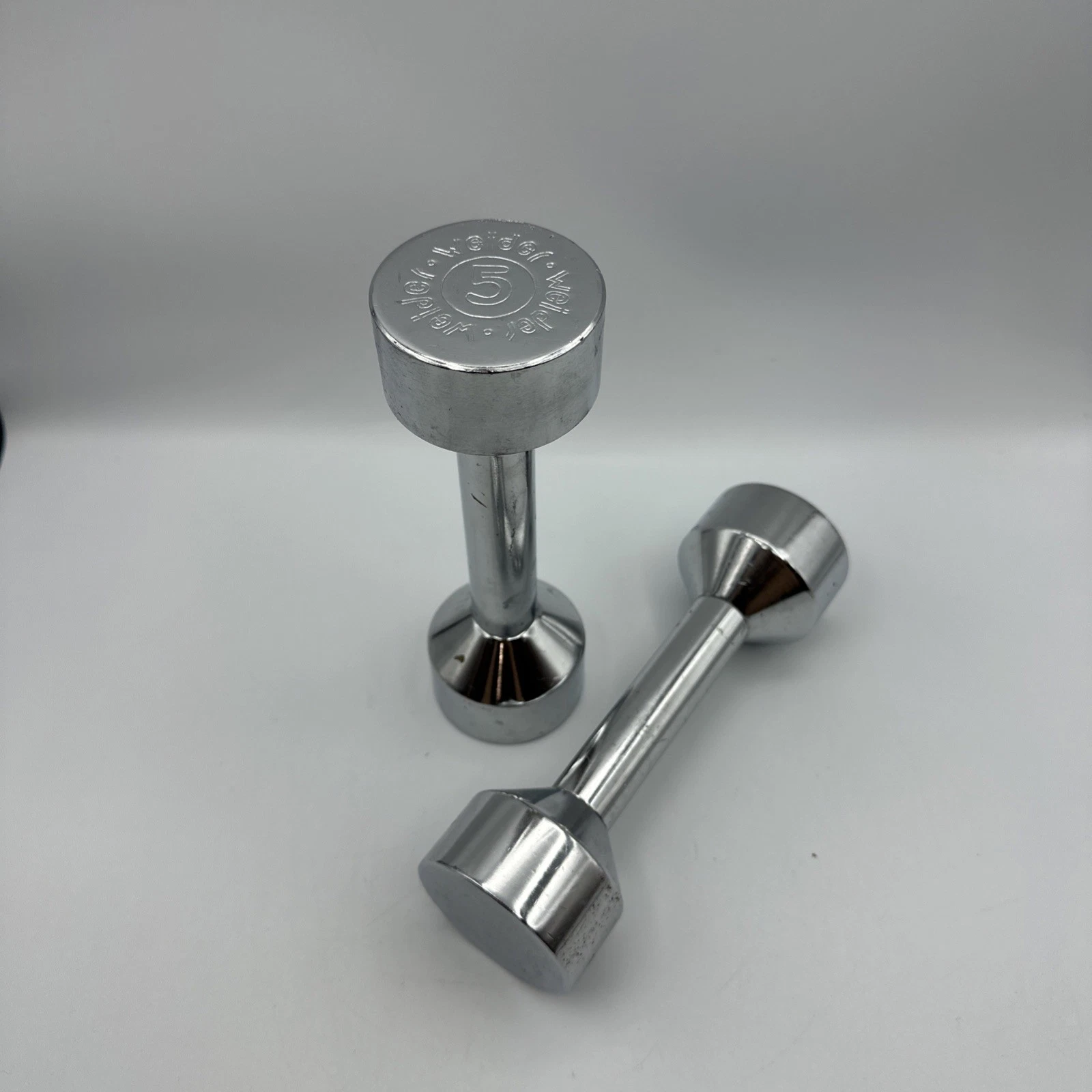 Vintage Joe Weider Chrome Dumbbells Screw On Weights Pair Of 2 - 5 Pounds Each