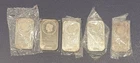 Lot 5 VINTAGE 1 Oz Silver Bars. Assayer Numbered in 5 separate plastic wraps