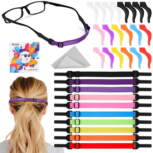 Glasses Straps - 10 Psc Adjustable Eyewear Retainer with 10 pair Ear Hooks, N...