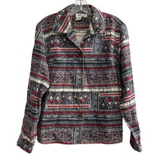 Coldwater Creek Geometric Print Button Front Jacket Women's Size M Linen Blend