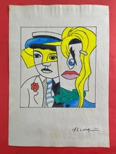 Roy Lichtenstein (Handmade) Drawing On Old Paper signed and stamped