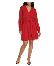 NWT Express Wrap Dress Womens Red Long Sleeve Belted Lined Stretch - SIze SMALL