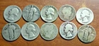 Lot of 10 US Silver Quarters ~ Mixed dates; Washington, Standing Liberty, Barber