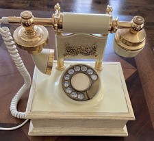 General Telephone System Vintage Corded Rotary Dial Phone Ivory Gold Retro
