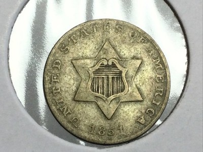 1851 3 Cent Silver Coin in fine/very fine