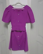Women  s Vibrant Magenta Two-Piece Set  Button-Up Top and Matching Mini Skirt S