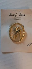 Two Vintage Gold Tone Scarf Ring Collar Clip Fawn Mother of Pearl West Germany