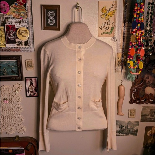 Tory Burch Wool Button Down Cardigan Women's Medium/Large Cream Long Sleeve