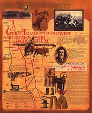 1975 PHILIP MORRIS POSTER~Great Trails of the Wild Old West Parchment Print Map~