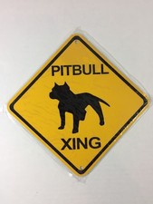 PIT BULL XING Small Metal Caution Dog Sign Crossing 6  x6   NEW 