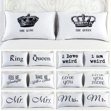 2PCS White Cotton Home Hotel Decor Standard Pillow Case Couple Bed Cushion Cover