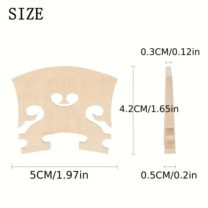 3- New Maple Wood Violin Bridge. Please see photo for dimensional issues. - Image 2 of 3
