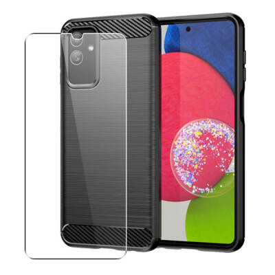 SDTEK Karbon Hülle Für Samsung Galaxy M13 Cover Mit Glasschutzfolie