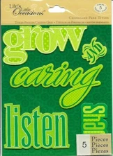Grow Caring Listen Share General Green Words K&Company Chipboard Title Stickers 