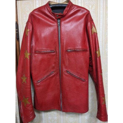 TT LEATHERS Motorcycle Jacket Single Riders Size:44 Red [VG