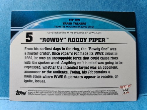 "ROWDY" RODDY PIPER🏆2013 Topps #5 BEST OF WWE TOP 10 CHAMPIONS Card🏆FREE POST - Picture 2 of 2