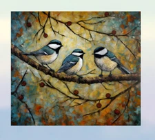 Chickadee Birds on Branch WINDOW CLING Size 9.1" Repositionable Vinyl