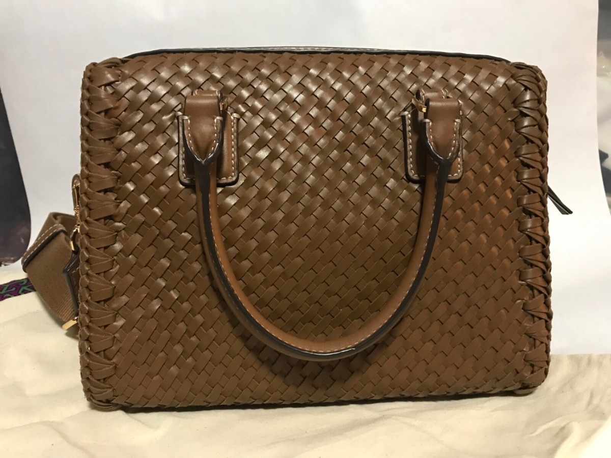 ショルダーバッグ・ポシェット Tory Burch Thea Woven Satchel 163545 NWT Tory Burch Thea Woven Web Small Satchel, Moose/Moose