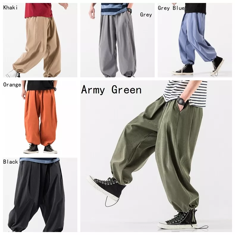 Fashion Men's Pants Harem Casual Baggy Hakama Linen Japanese