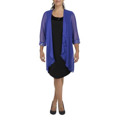 Ignite Evenings Womens Chiffon Embellished Duster Blazer Jacket BHFO 1770