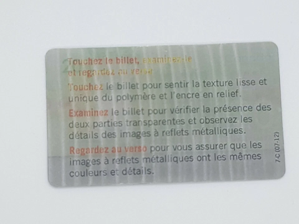 Tarjeta promocional de polímero 2012 $20 Feel Look billete abatible características de seguridad 7C007121 Foto 3 de 4