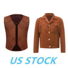 Kids Boys Western Cowboy Cosplay Dress Up Fringe Tassels Jacket Coat Vest