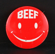 Beef Industry Council NLSBM Happy Smiley Face De Colección Rojo 1.125" Pinback Botón Pinback