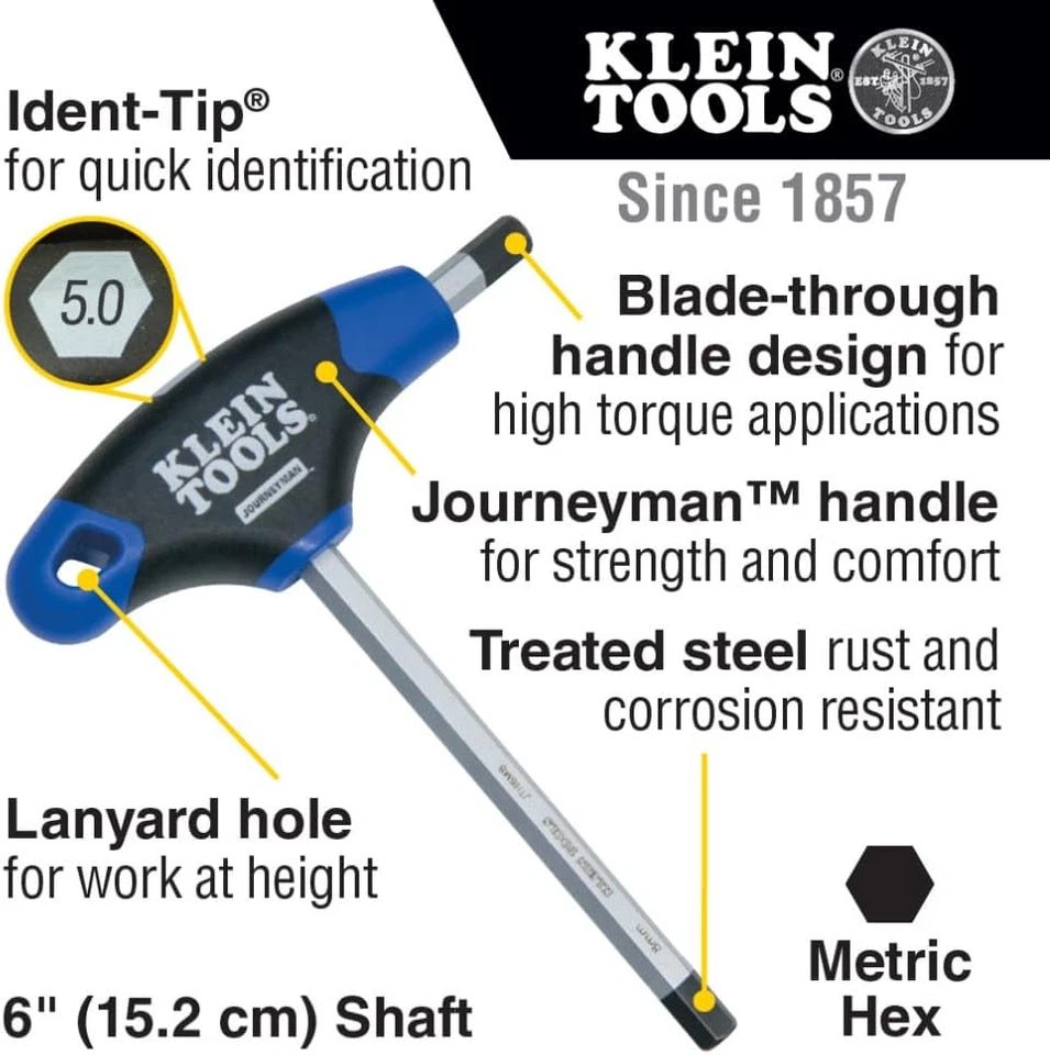 8-Piece T-Handle Hex Key Set, Metric Sizes Allen Wrench Set with 6-Inch Blades - Image 2 of 4