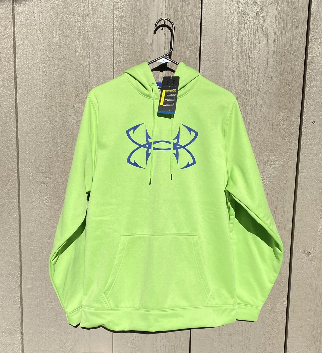 NWT Mens' UNDER ARMOUR Neon Green / Blue Logo, Loose, Fish Hook Hoodie.  Medium