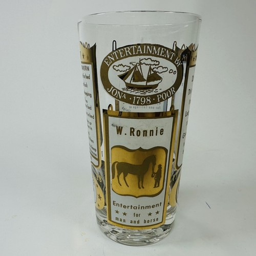 MCM Vtg High Ball Drinking Glass With Carrier Silent Woman Tavern Horse 1762 - Picture 3 of 19