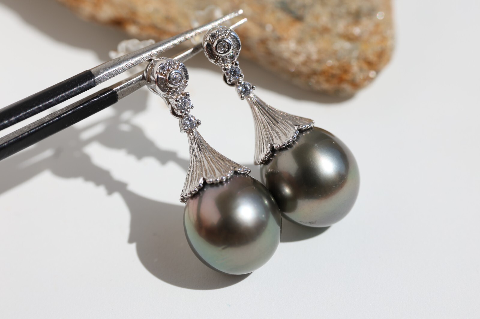 Perles noires de Tahiti boucles d'oreilles argent 10mm hypoallergéniques pour peaux sensibles