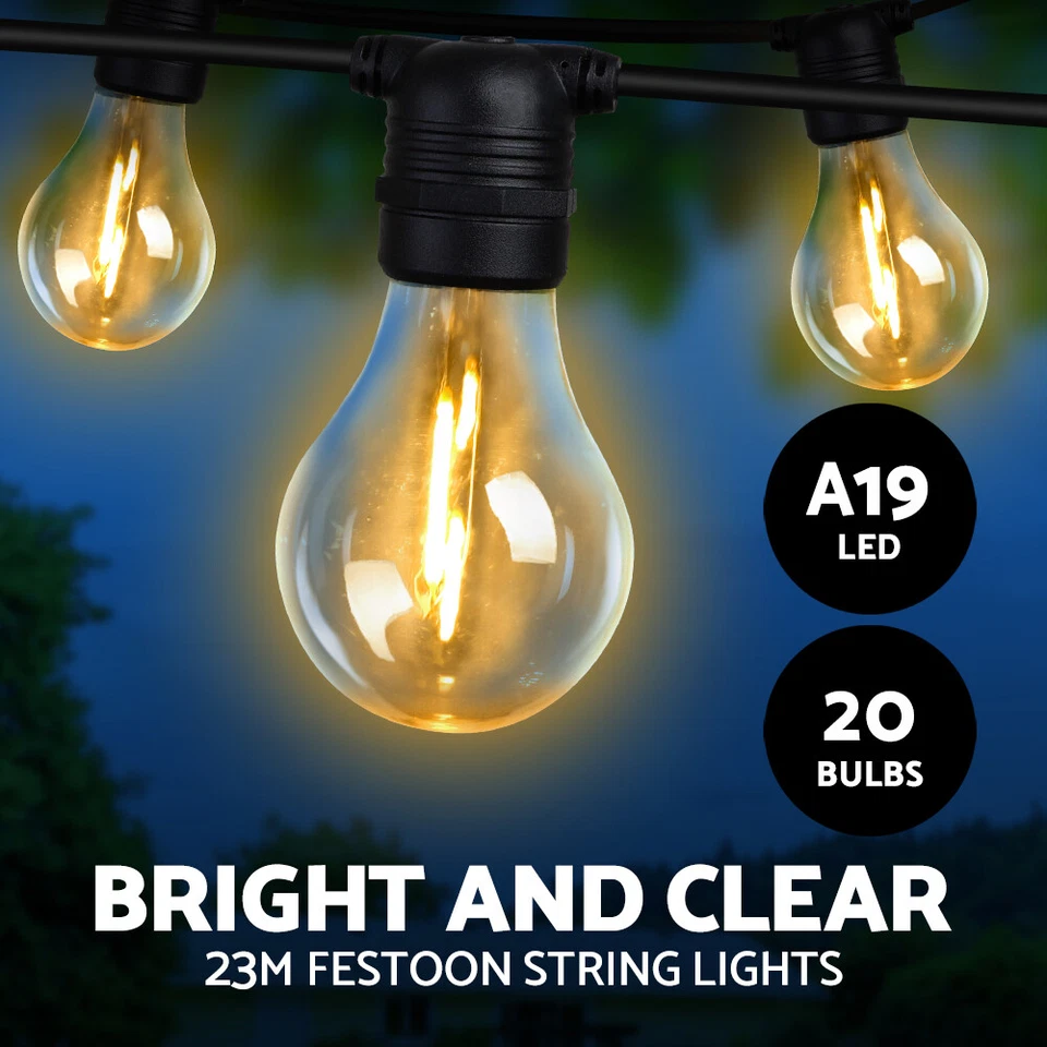 23m LED Festoon String Lights Outdoor Christmas Decorations Wedding Garden Party