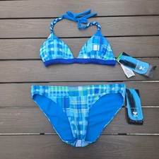 TYR Women's Blue Catalina Island Halter Top &  Bottom Reversible Swim SZ  M New