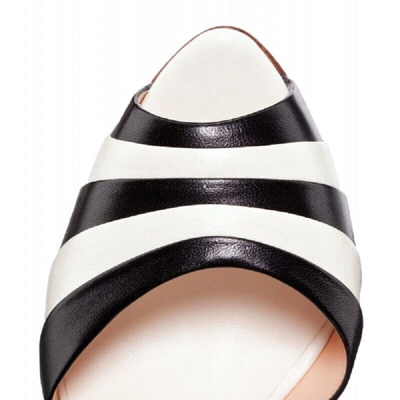 Женщин черно-белый Stiletto каблуки платье выпускного вечера туфли заглянуть носок лодыжки ремень насосы - Изображение 4 из 4