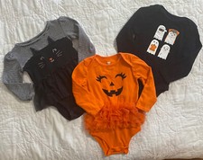 Lot of 3 - Infant Halloween Themed Bodysuits 18M Jack-O-Lantern Cats, Monsters