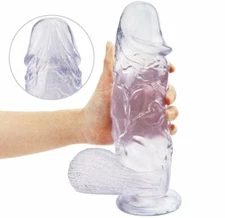 Clear Super Big Extra Large Thick Fat Cock with Balls Suction Cup Dildo Dong