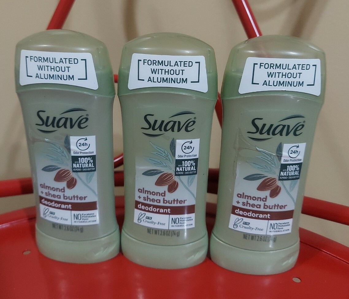 3 Suave Almond & Shea Butter Deodorant Aluminum Free 2.6 oz Each