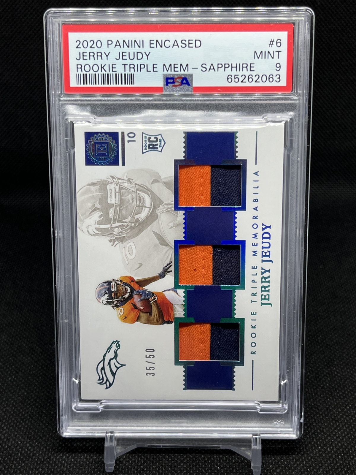 Jerry Jeudy Panini Encased Substantial Rookie Swatches #6 Gold