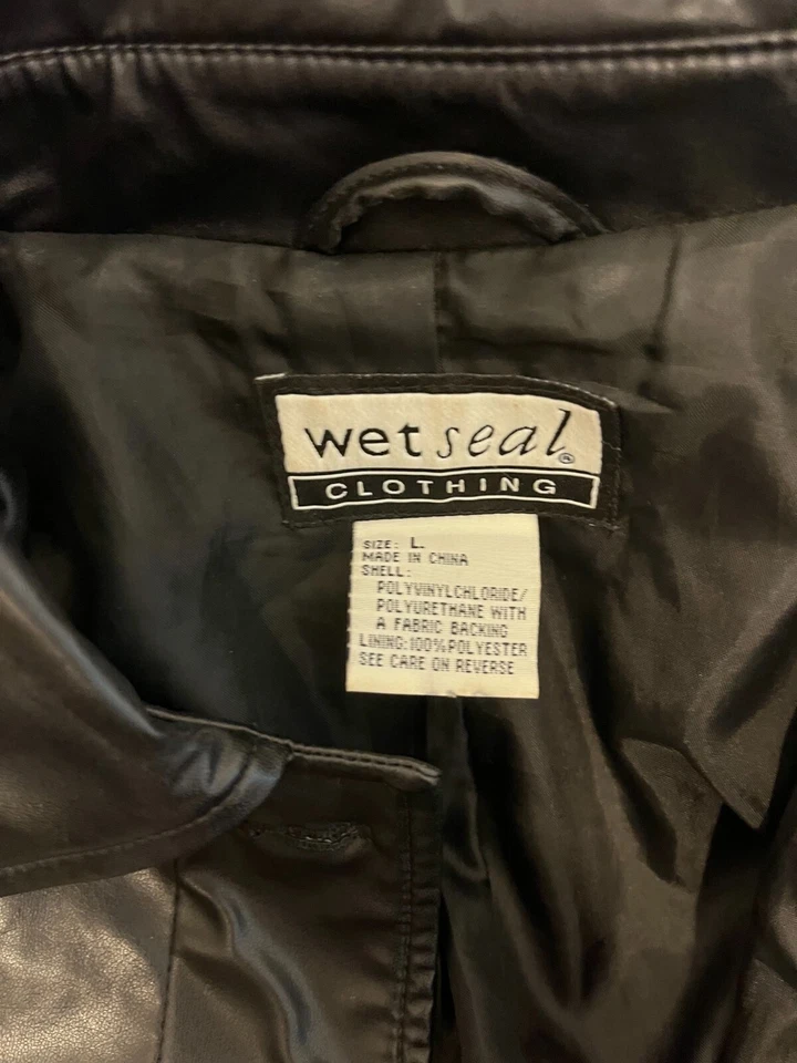 SELLO HÚMEDO ~ CHAQUETA DE CUERO NEGRA CLÁSICA SINTÉTICA ~ GRANDE Foto 3 de 3